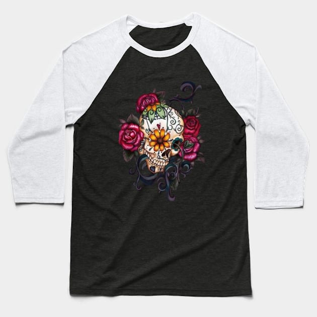 Sugar Skull Baseball T-Shirt by Reinrab